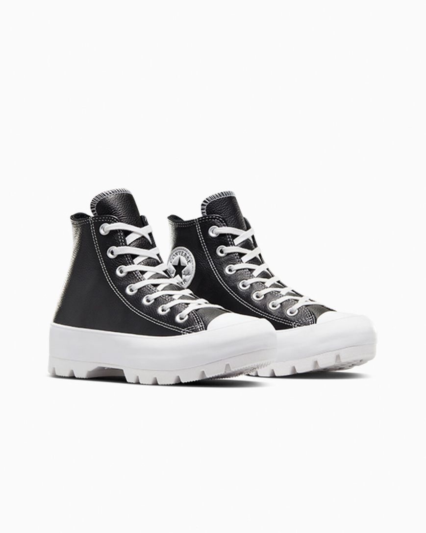 Dámské Boty Vysoké Converse Chuck Taylor All Star Lugged Læder Černé Bílé | CZ X31UF79